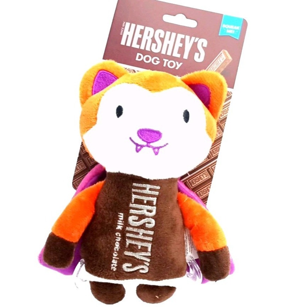 Hershey's Milk Chocolate Vampire Fox Squeaky Plush Dog Toy Halloween Cape NEW